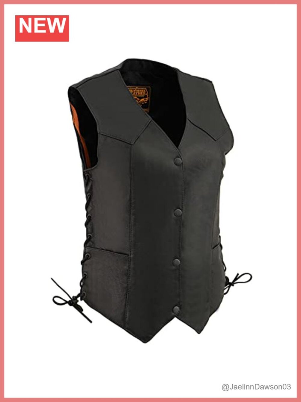 Full-Grain Leather Motorcycle Vest Adjustable Side Laces Concealed Carry